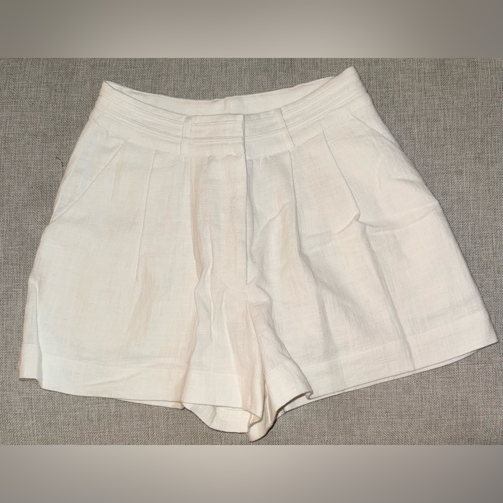 Women's Cream High-Waist Linen Blend Shorts xs